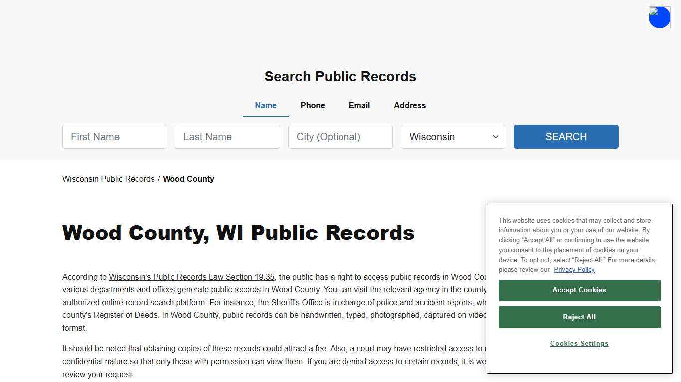 Wood County, WI Public Court, Arrest and Inmate Records - ThePublicIndex