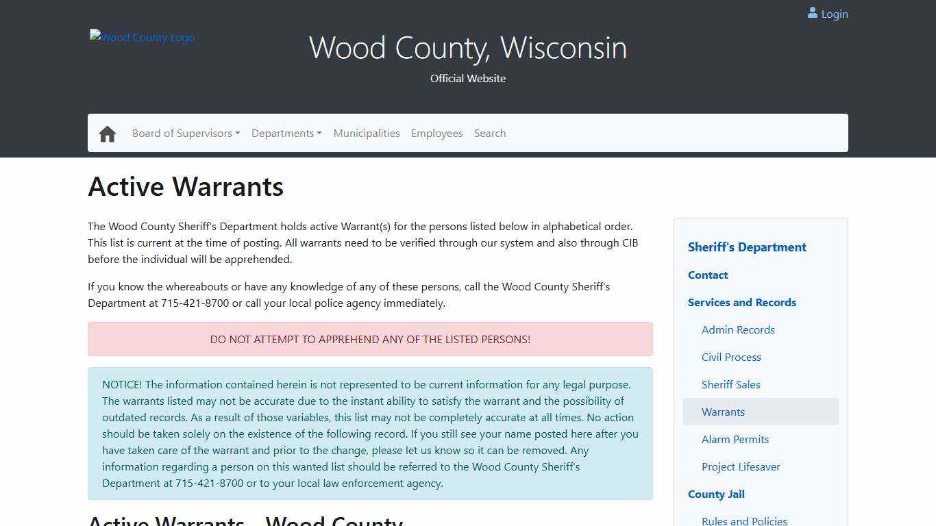 Active Warrants - Sheriff's Department - Wood County Wisconsin